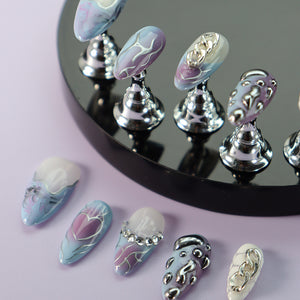 High-quality handmade cyberpunk chrome almond nails