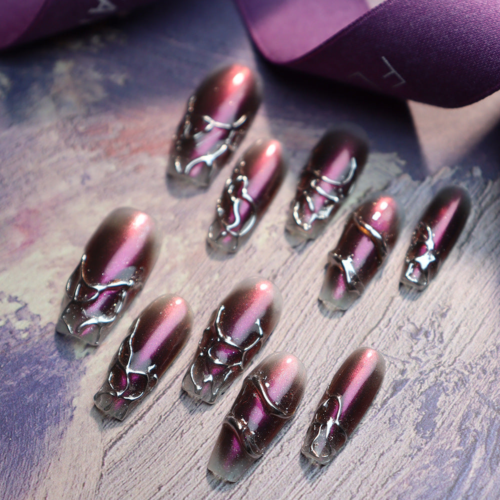 Luxury 3D Purple Mirror Coffin Nails for Glamorous Looks - Le Romey