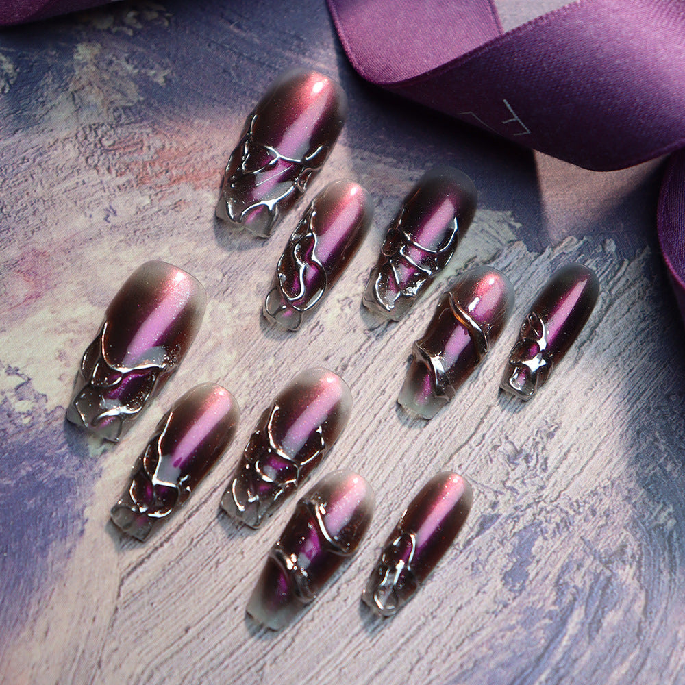 Luxury 3D Purple Mirror Coffin Nails for Glamorous Looks - Le Romey