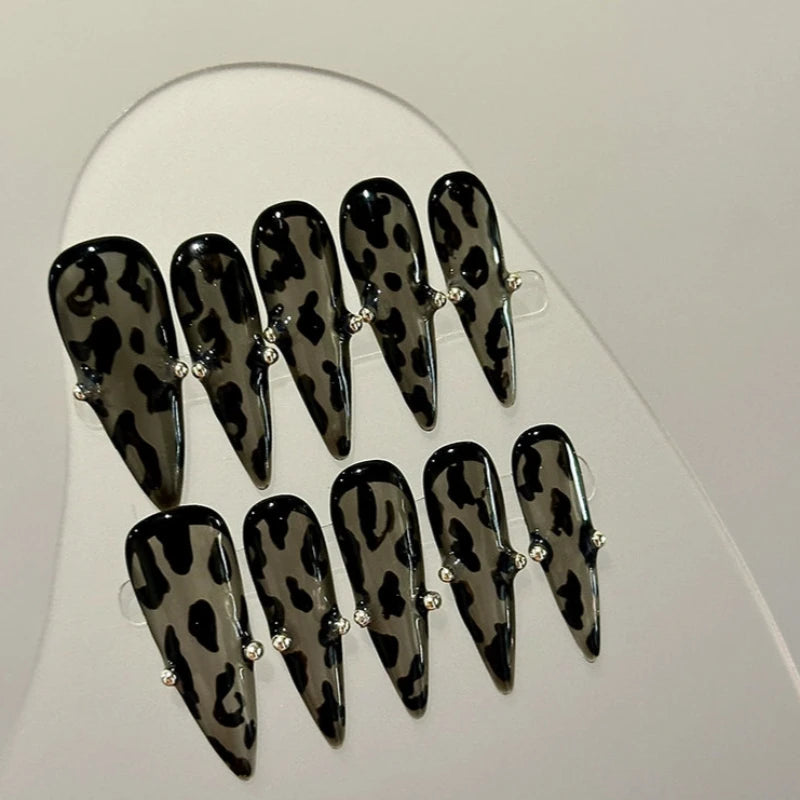 Leopard print metal ball oval nail 3